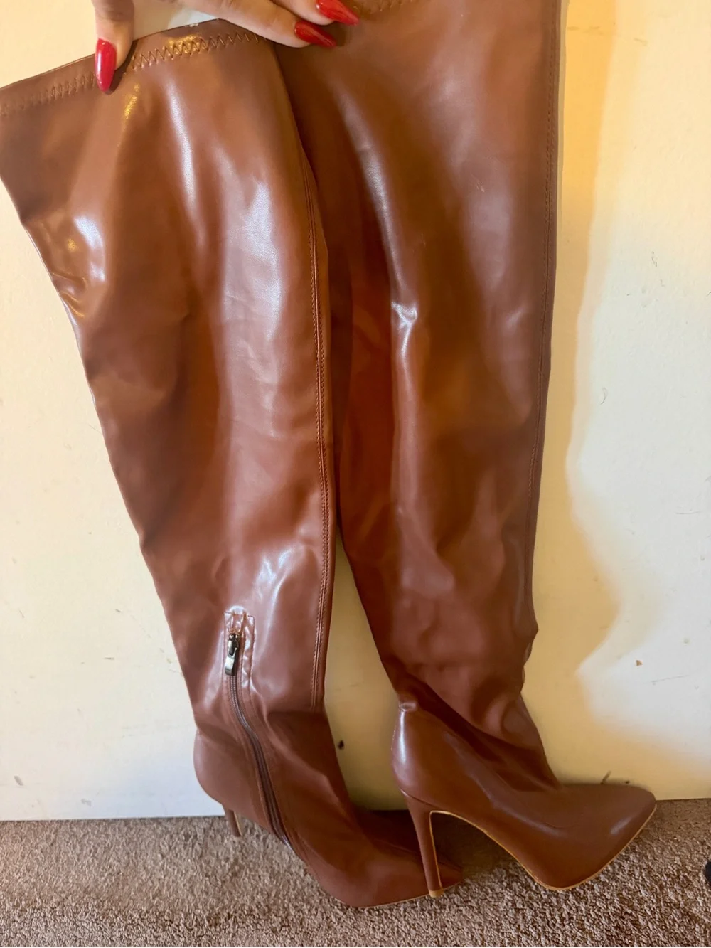 Women's Over-the-Knee Pointed-Toe Stiletto Boots - Brown